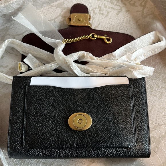 Coach Tabby Wallet on Chain / Clutch in Black Leather with rhinestone logo clasp - Picture 3 of 4